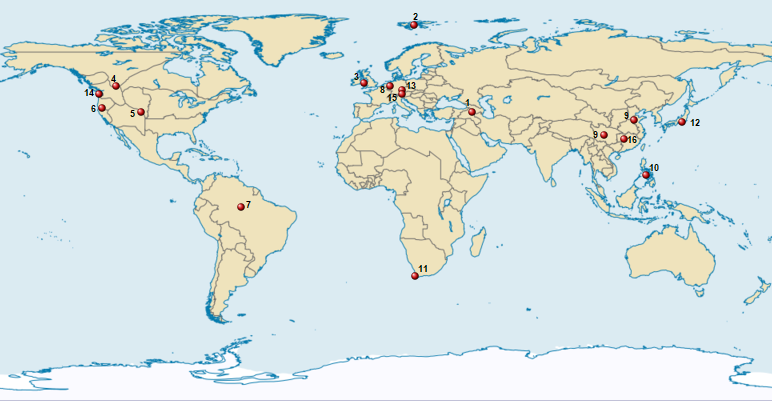 Weltkarte mit Positionen bekannter Drachenhorte